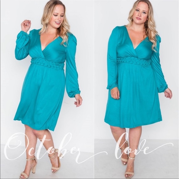 Turquoise V-Neck Dress - Picture 2 of 3